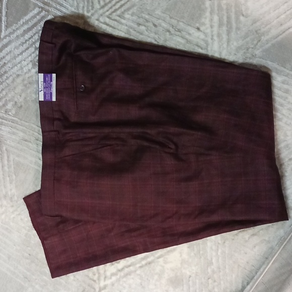 burgundy plaid dress pants Slim Fit Checked Burgundy Men Pants main image 1